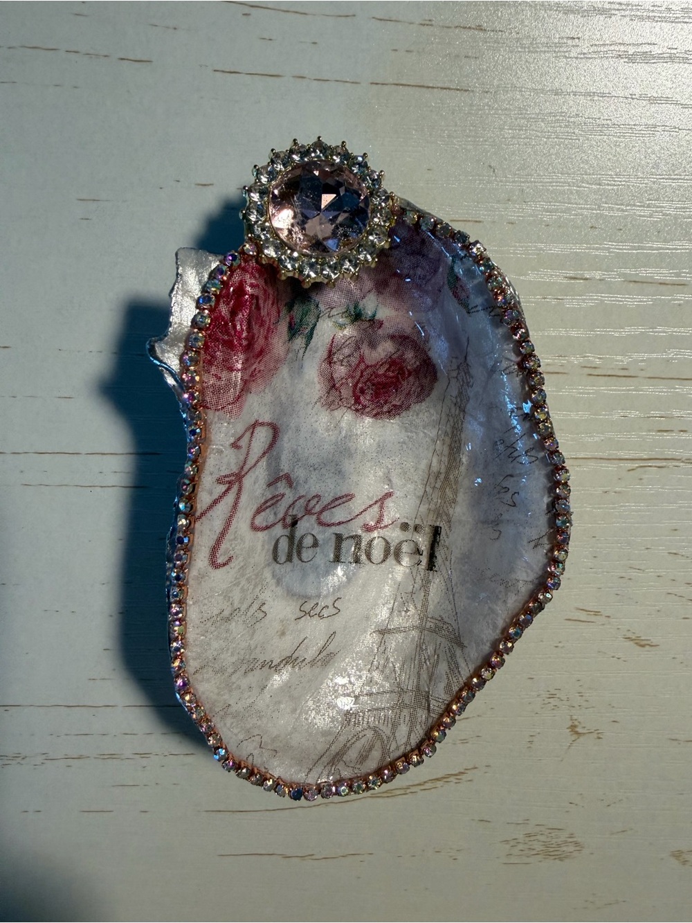 Handmade pink dream oyster decoupage trinket dish
